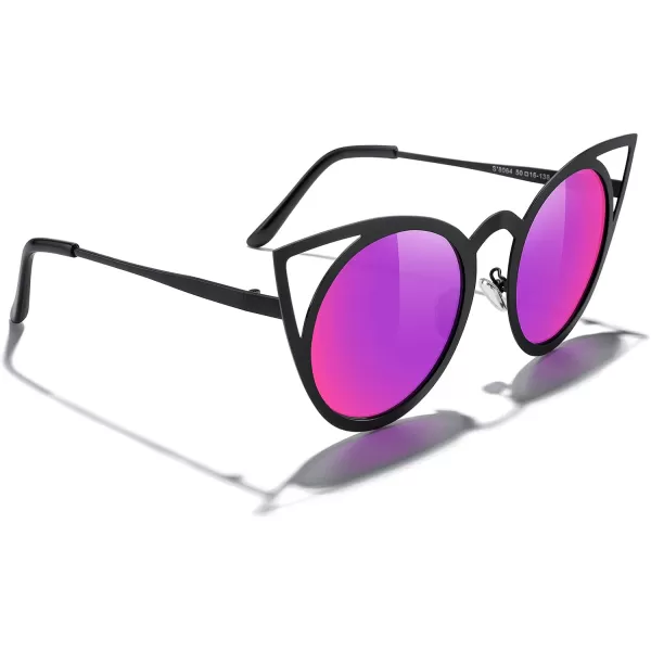 MERRYS Cat Eye Sunglasses Round Metal CutOut Flash Mirror Lens Sun glasses S8064Black Framepurple Mirror Lens