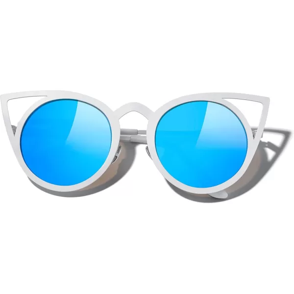 MERRYS Cat Eye Sunglasses Round Metal CutOut Flash Mirror Lens Sun glasses S8064Blue