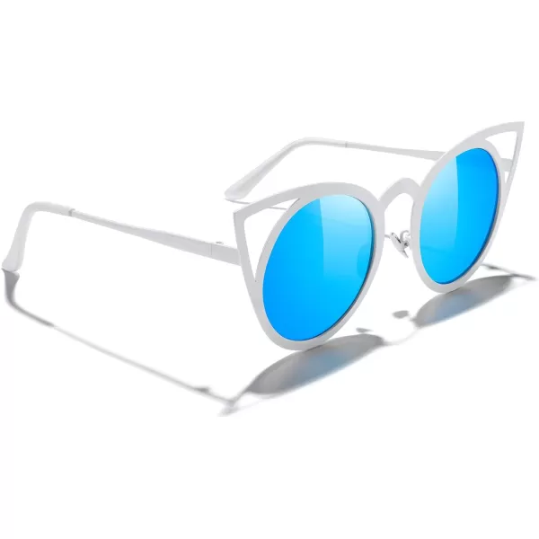 MERRYS Cat Eye Sunglasses Round Metal CutOut Flash Mirror Lens Sun glasses S8064Blue