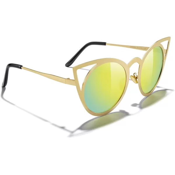 MERRYS Cat Eye Sunglasses Round Metal CutOut Flash Mirror Lens Sun glasses S8064Gold