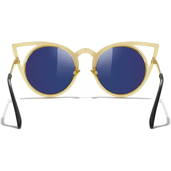 MERRYS Cat Eye Sunglasses Round Metal CutOut Flash Mirror Lens Sun glasses S8064Gold