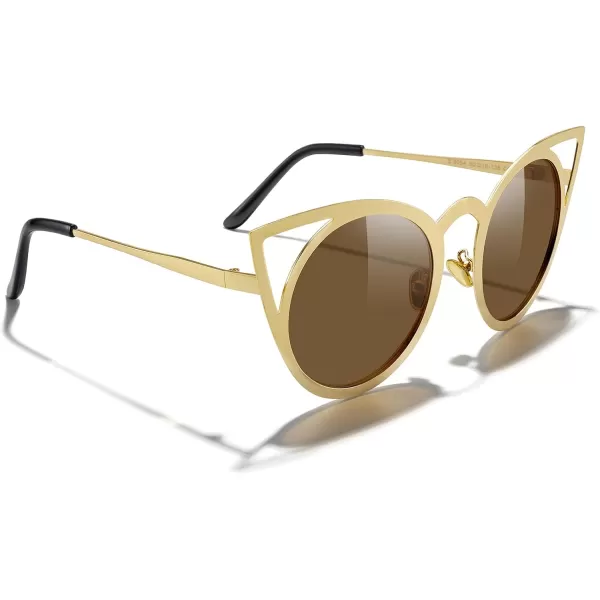 MERRYS Cat Eye Sunglasses Round Metal CutOut Flash Mirror Lens Sun glasses S8064Gold Framebrown Lens