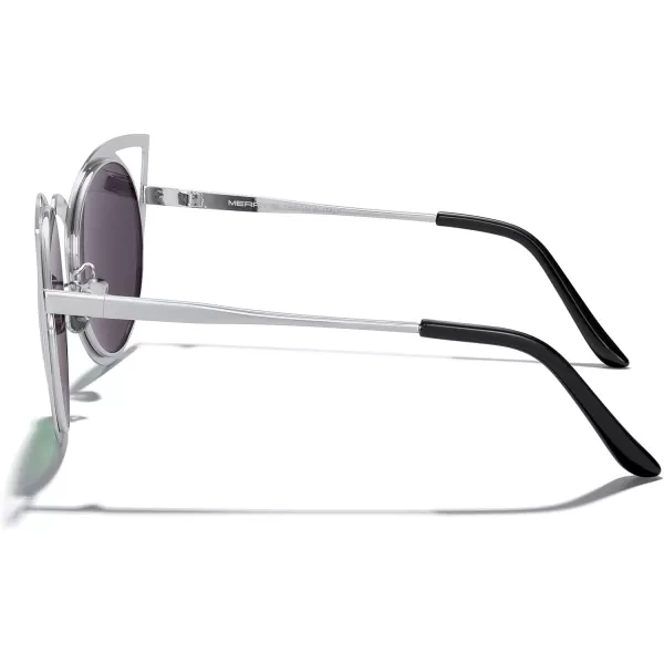 MERRYS Cat Eye Sunglasses Round Metal CutOut Flash Mirror Lens Sun glasses S8064Green