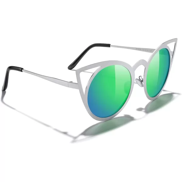 MERRYS Cat Eye Sunglasses Round Metal CutOut Flash Mirror Lens Sun glasses S8064Green