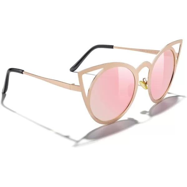 MERRYS Cat Eye Sunglasses Round Metal CutOut Flash Mirror Lens Sun glasses S8064Pink