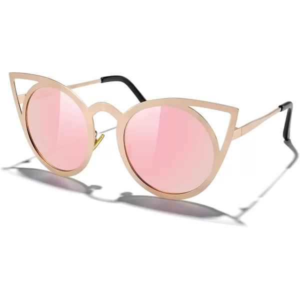 MERRYS Cat Eye Sunglasses Round Metal CutOut Flash Mirror Lens Sun glasses S8064Pink
