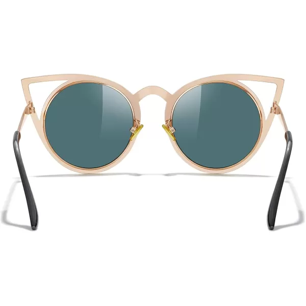 MERRYS Cat Eye Sunglasses Round Metal CutOut Flash Mirror Lens Sun glasses S8064Pink