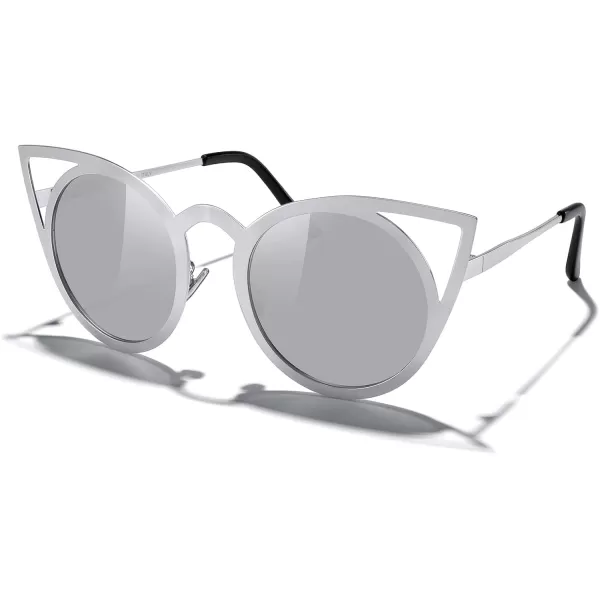 MERRYS Cat Eye Sunglasses Round Metal CutOut Flash Mirror Lens Sun glasses S8064Silver