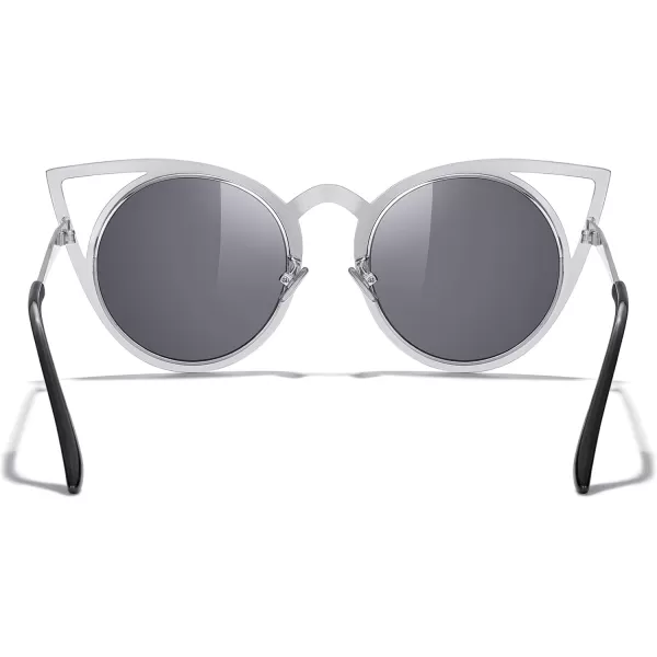 MERRYS Cat Eye Sunglasses Round Metal CutOut Flash Mirror Lens Sun glasses S8064Silver