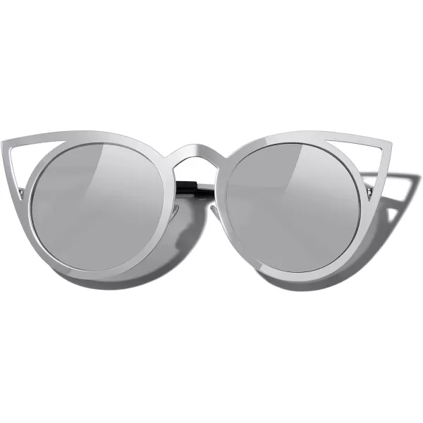 MERRYS Cat Eye Sunglasses Round Metal CutOut Flash Mirror Lens Sun glasses S8064Silver