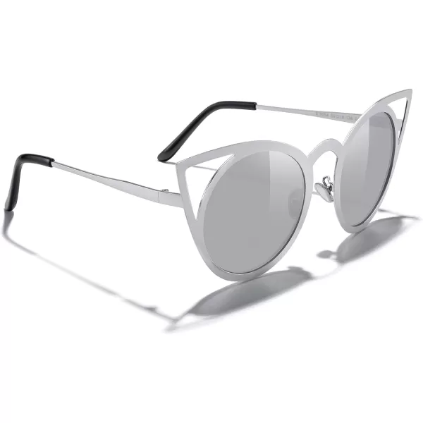 MERRYS Cat Eye Sunglasses Round Metal CutOut Flash Mirror Lens Sun glasses S8064Silver