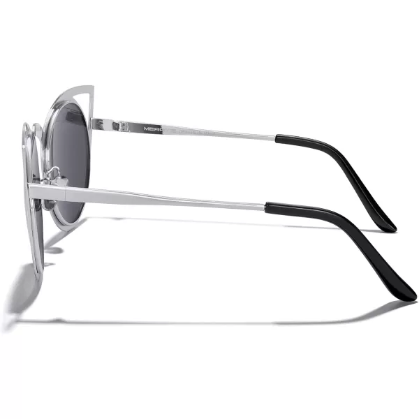 MERRYS Cat Eye Sunglasses Round Metal CutOut Flash Mirror Lens Sun glasses S8064Silver