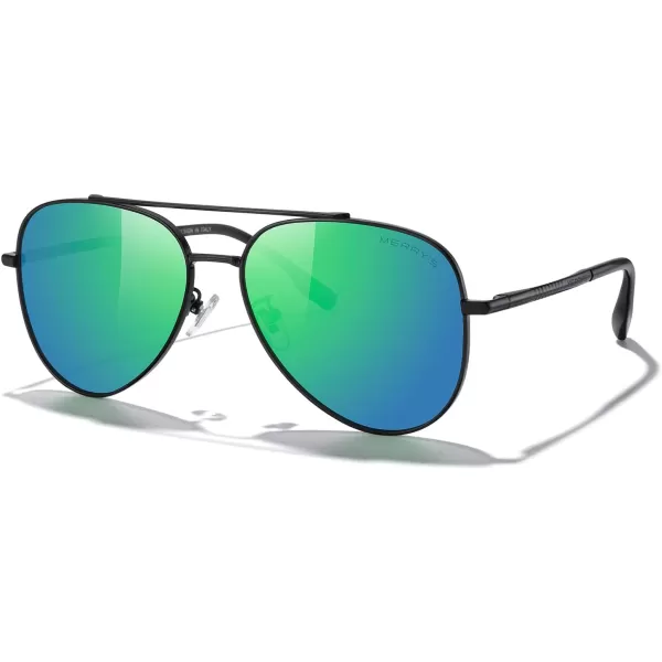 MERRYS Classic Mirrored Aviator Sunglasses for Men Women Polarized Driving Fishing Mens SunglassesBlack FrameGreen Mirror Lens