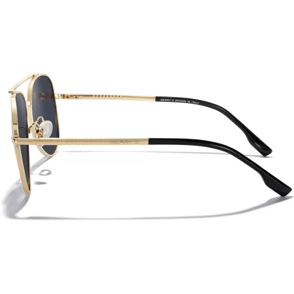 MERRYS Classic Mirrored Aviator Sunglasses for Men Women Polarized Driving Fishing Mens SunglassesGold FrameBlack Lens