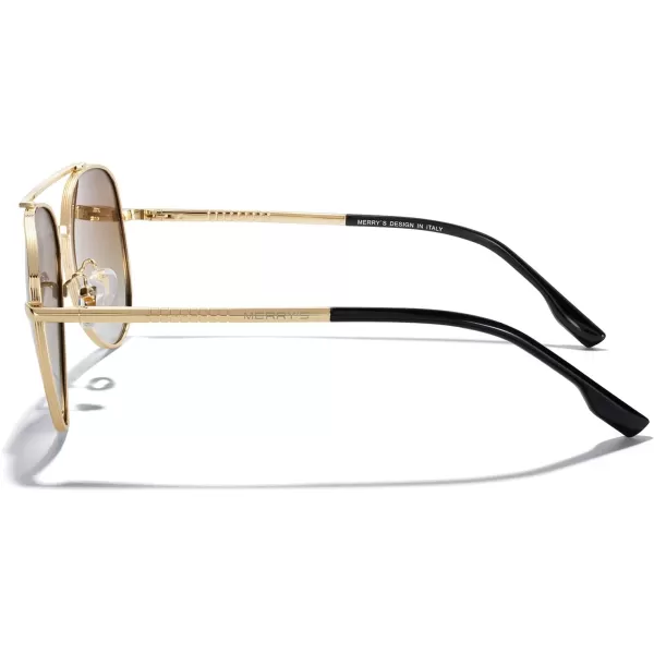 MERRYS Classic Mirrored Aviator Sunglasses for Men Women Polarized Driving Fishing Mens SunglassesGold FrameBrown Gradient Lens