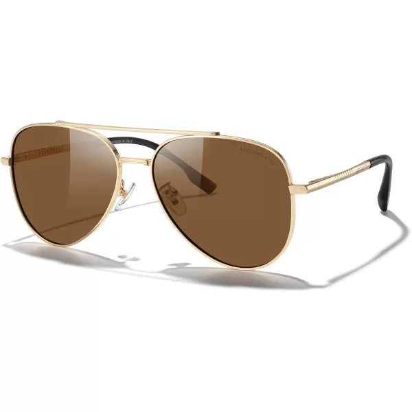MERRYS Classic Mirrored Aviator Sunglasses for Men Women Polarized Driving Fishing Mens SunglassesGold FrameBrown Lens