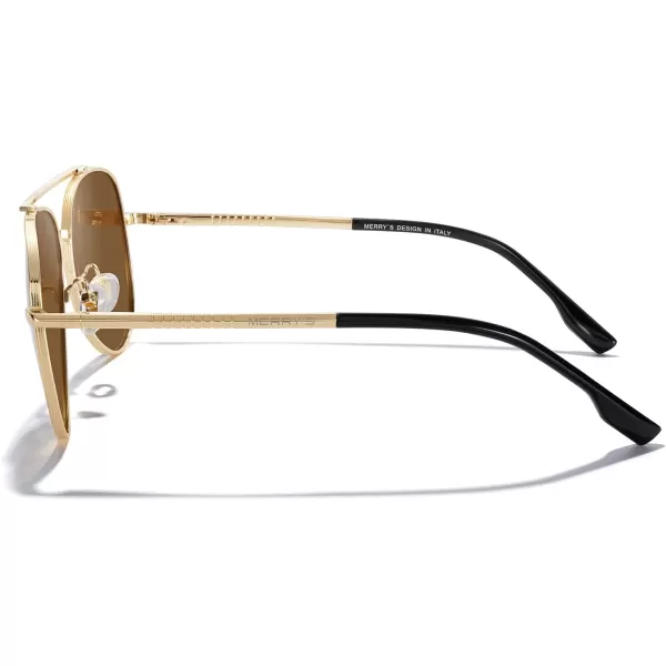 MERRYS Classic Mirrored Aviator Sunglasses for Men Women Polarized Driving Fishing Mens SunglassesGold FrameBrown Lens