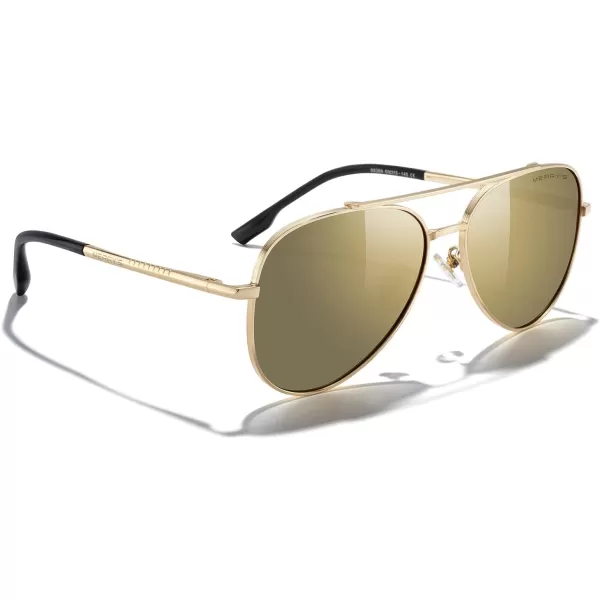 MERRYS Classic Mirrored Aviator Sunglasses for Men Women Polarized Driving Fishing Mens SunglassesGold FrameGold Mirror Lens