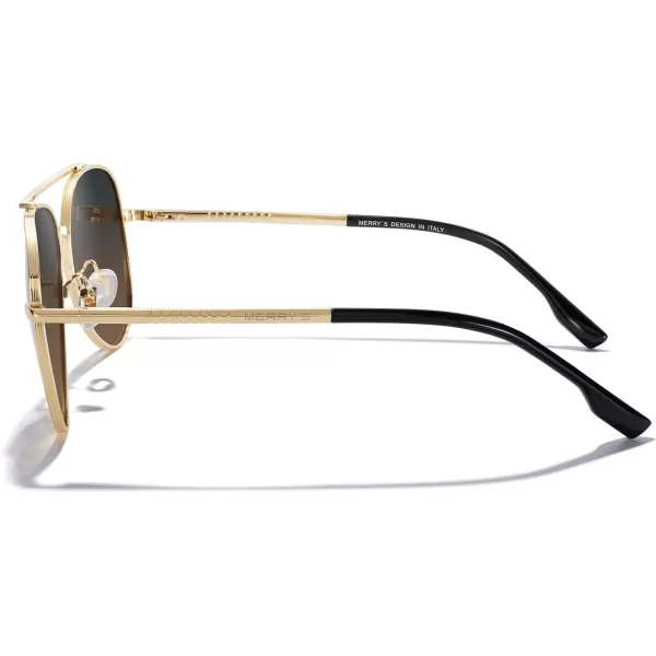 MERRYS Classic Mirrored Aviator Sunglasses for Men Women Polarized Driving Fishing Mens SunglassesGold FrameGray Brown Lens