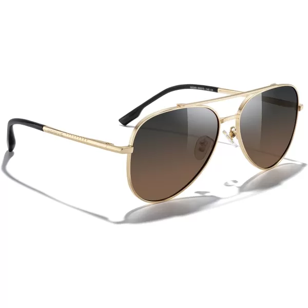 MERRYS Classic Mirrored Aviator Sunglasses for Men Women Polarized Driving Fishing Mens SunglassesGold FrameGray Brown Lens