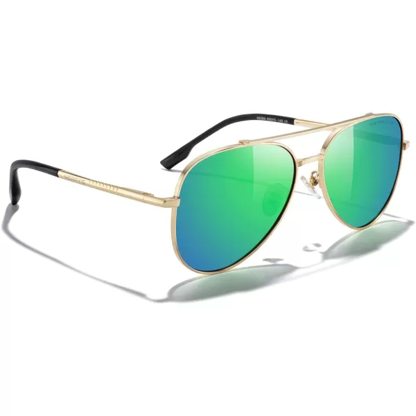 MERRYS Classic Mirrored Aviator Sunglasses for Men Women Polarized Driving Fishing Mens SunglassesGold FrameGreen Mirror Lens