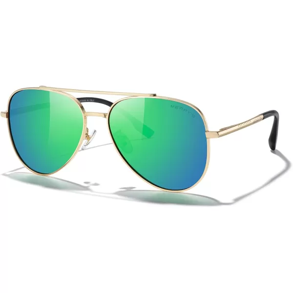 MERRYS Classic Mirrored Aviator Sunglasses for Men Women Polarized Driving Fishing Mens SunglassesGold FrameGreen Mirror Lens