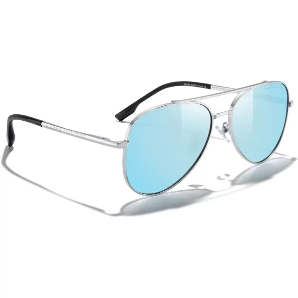 MERRYS Classic Mirrored Aviator Sunglasses for Men Women Polarized Driving Fishing Mens SunglassesSilver FrameBlue Mirror Lens