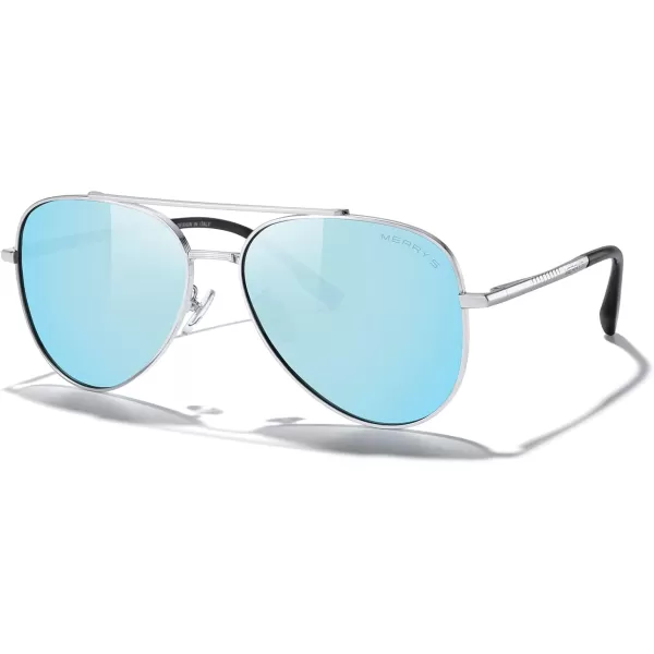 MERRYS Classic Mirrored Aviator Sunglasses for Men Women Polarized Driving Fishing Mens SunglassesSilver FrameBlue Mirror Lens