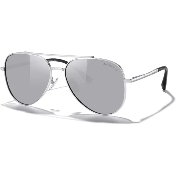 MERRYS Classic Mirrored Aviator Sunglasses for Men Women Polarized Driving Fishing Mens SunglassesSilver FrameSilver Mirror Lens