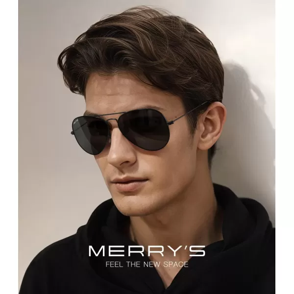 MERRYS Classic Polarized Aviator Sunglasses for Men Women S6025Black FrameBlack Lens