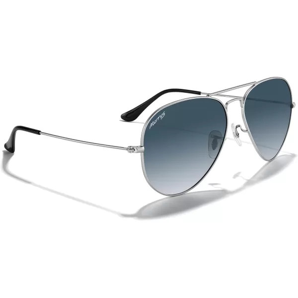 MERRYS Classic Polarized Aviator Sunglasses for Men Women S6025Matte Chrome FrameBlue Gradient Lens