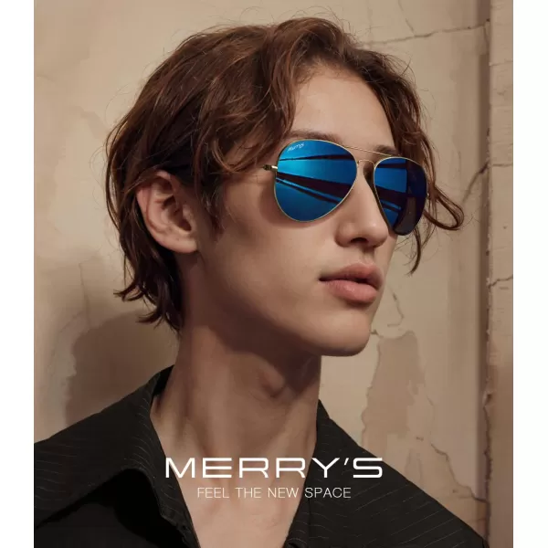 MERRYS Classic Polarized Aviator Sunglasses for Men Women S6025Polished Gold FrameBlue Mirror Lens