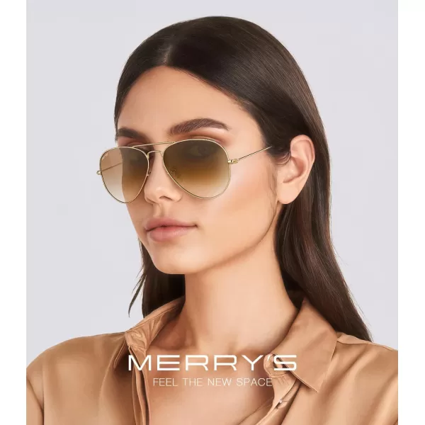 MERRYS Classic Polarized Aviator Sunglasses for Men Women S6025Polished Gold FrameBrown Gradient Lens