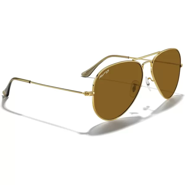 MERRYS Classic Polarized Aviator Sunglasses for Men Women S6025Polished Gold FrameBrown Lens