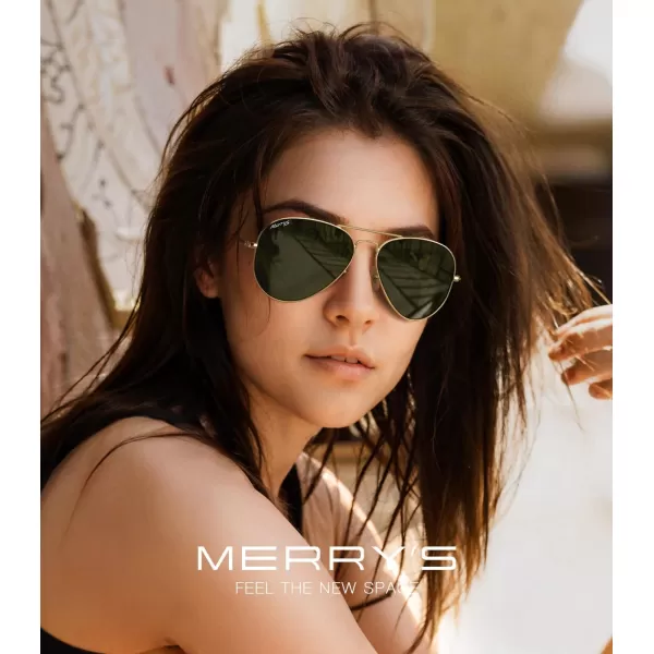 MERRYS Classic Polarized Aviator Sunglasses for Men Women S6025Polished Gold FrameG15 Lens
