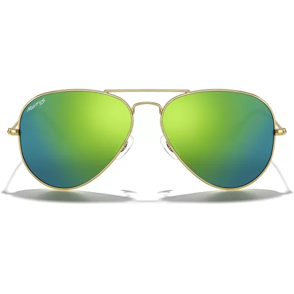 MERRYS Classic Polarized Aviator Sunglasses for Men Women S6025Polished Gold FrameGreen Mirror Lens