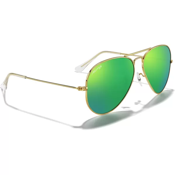 MERRYS Classic Polarized Aviator Sunglasses for Men Women S6025Polished Gold FrameGreen Mirror Lens