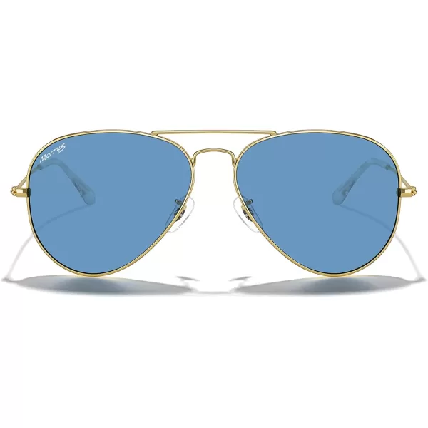 MERRYS Classic Polarized Aviator Sunglasses for Men Women S6025Polished Gold FrameLight Blue Lens