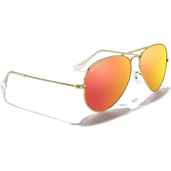 MERRYS Classic Polarized Aviator Sunglasses for Men Women S6025Polished Gold FrameOrange Mirror Lens