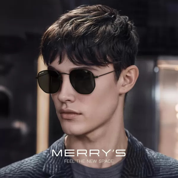 MERRYS Classic Polarized Sunglasses for Women Men Vintage Polygon Square Shades S6548Black FrameBlack Lens