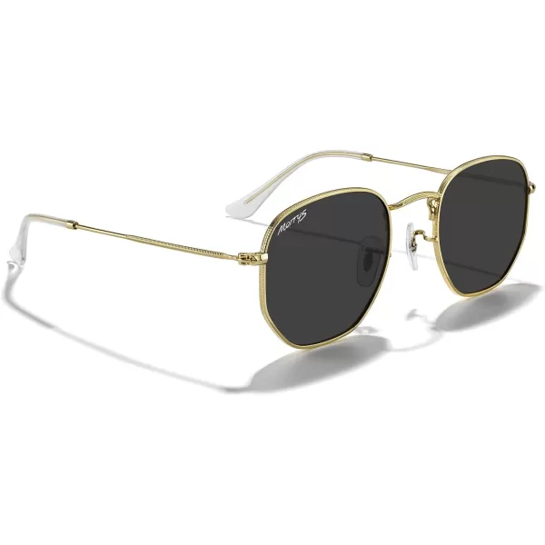 MERRYS Classic Polarized Sunglasses for Women Men Vintage Polygon Square Shades S6548Polished Gold FrameBlack Lens