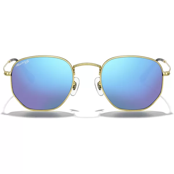 MERRYS Classic Polarized Sunglasses for Women Men Vintage Polygon Square Shades S6548Polished Gold FrameBlue Mirror Lens