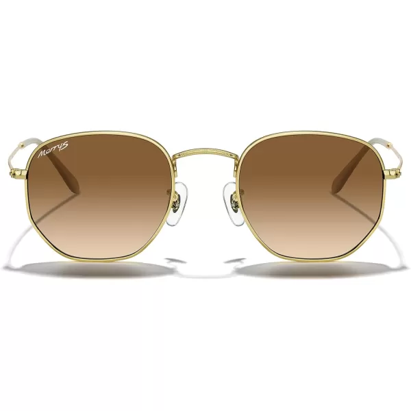 MERRYS Classic Polarized Sunglasses for Women Men Vintage Polygon Square Shades S6548Polished Gold FrameBrown Gradient Lens