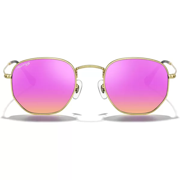 MERRYS Classic Polarized Sunglasses for Women Men Vintage Polygon Square Shades S6548Polished Gold FrameCyclamen Lens