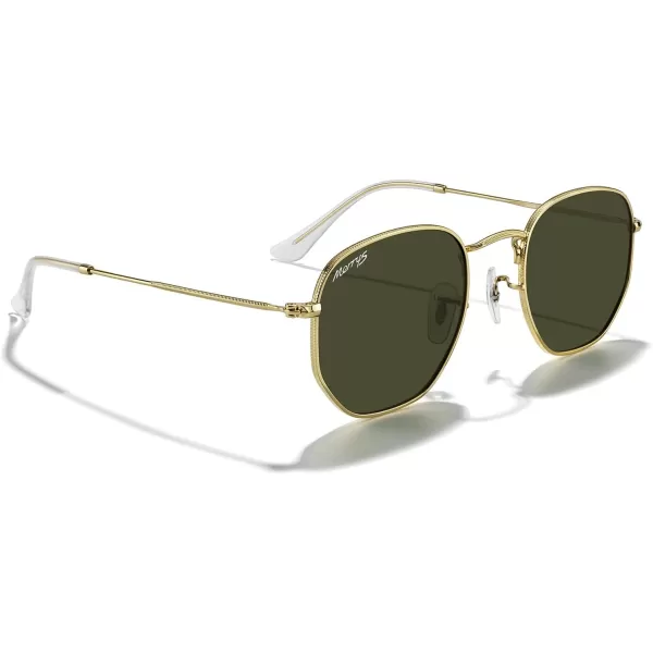MERRYS Classic Polarized Sunglasses for Women Men Vintage Polygon Square Shades S6548Polished Gold FrameG15 Lens