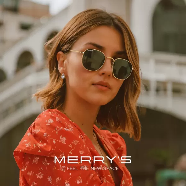 MERRYS Classic Polarized Sunglasses for Women Men Vintage Polygon Square Shades S6548Polished Gold FrameG15 Lens