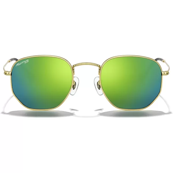 MERRYS Classic Polarized Sunglasses for Women Men Vintage Polygon Square Shades S6548Polished Gold FrameGreen Mirror Lens