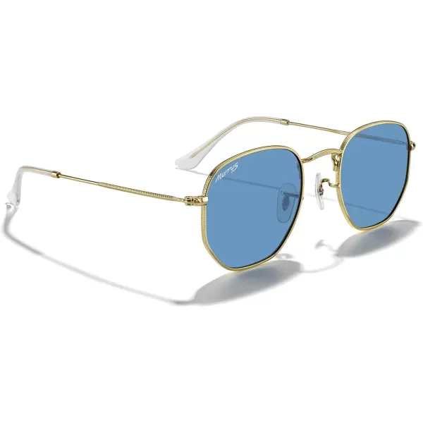 MERRYS Classic Polarized Sunglasses for Women Men Vintage Polygon Square Shades S6548Polished Gold FrameLight Blue Lens