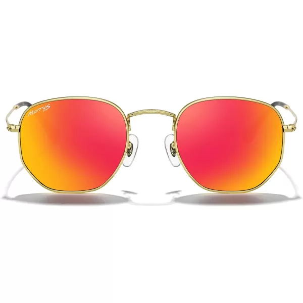 MERRYS Classic Polarized Sunglasses for Women Men Vintage Polygon Square Shades S6548Polished Gold FrameOrange Mirror Lens