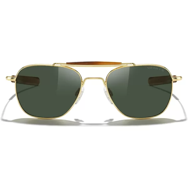 MERRYS Classic Square Aviator II Military Polarized Sunglasses for Men or Women S863723k Gold FrameGreen Polarized Lens